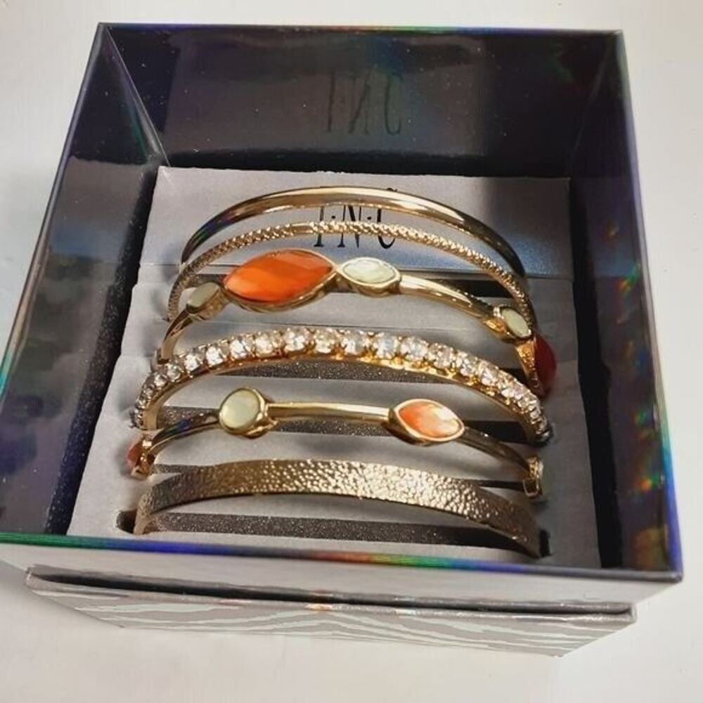 INC International Concepts 6 Assorted Gold Plate Bangle Bracelets NEW In Box